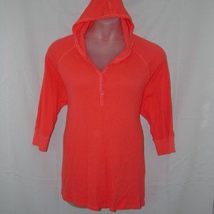 LIKE NEW Bright Coral Plus Sz 30/32 Stretchy Cotton Hooded Thermal Shirt